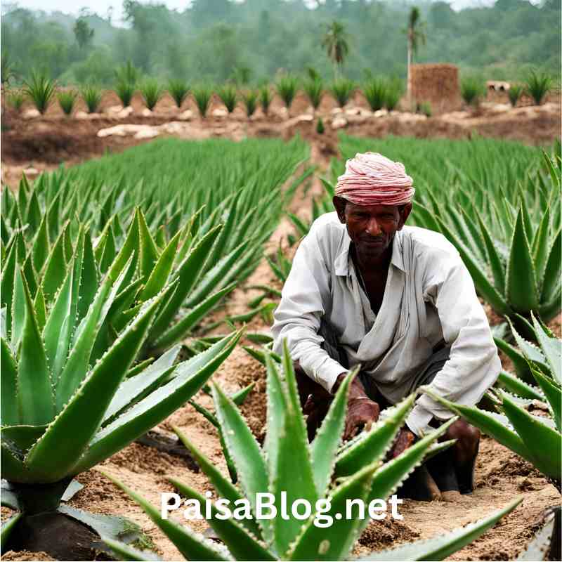 a man Aloe Vera Cultivation indian village business 