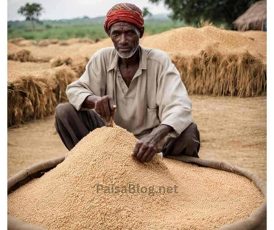 a man doing grain business in indian village